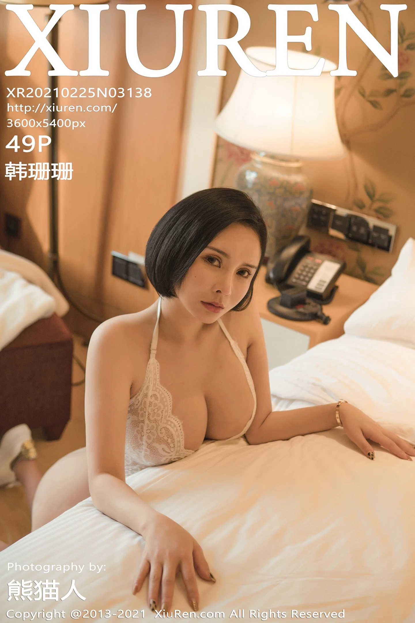 [XiuRen秀人网]VOL.3138 豪乳御姐韩珊珊私房白色缕空连体内衣配肉丝裤袜惹火诱惑写真49P-秀人网官方网站